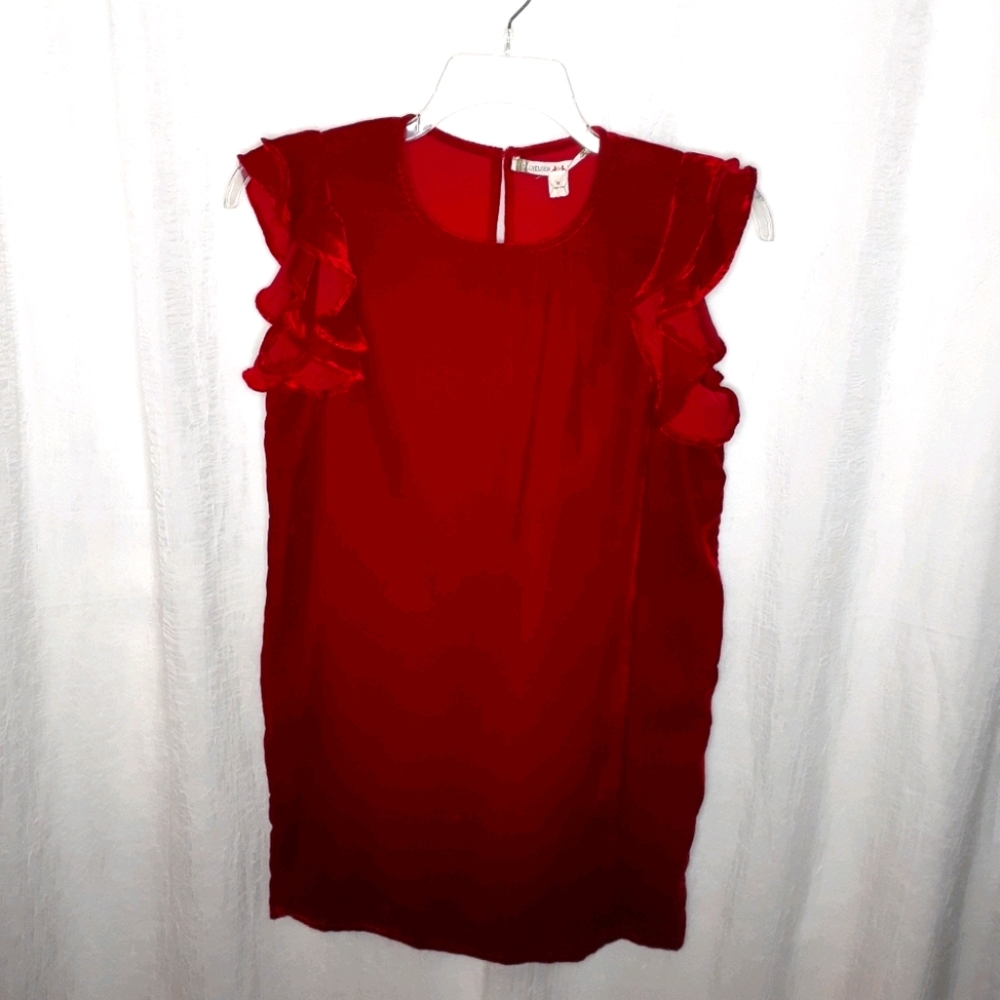 Chelsea & Violet‎ Women’s capped sleeve Red Crushed Velvet Mini Dress Small